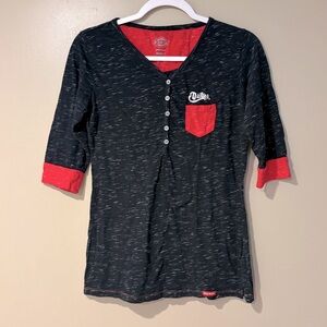 y2k Dickies Black and Red henley quarter sleeve utility top motorcycle gang